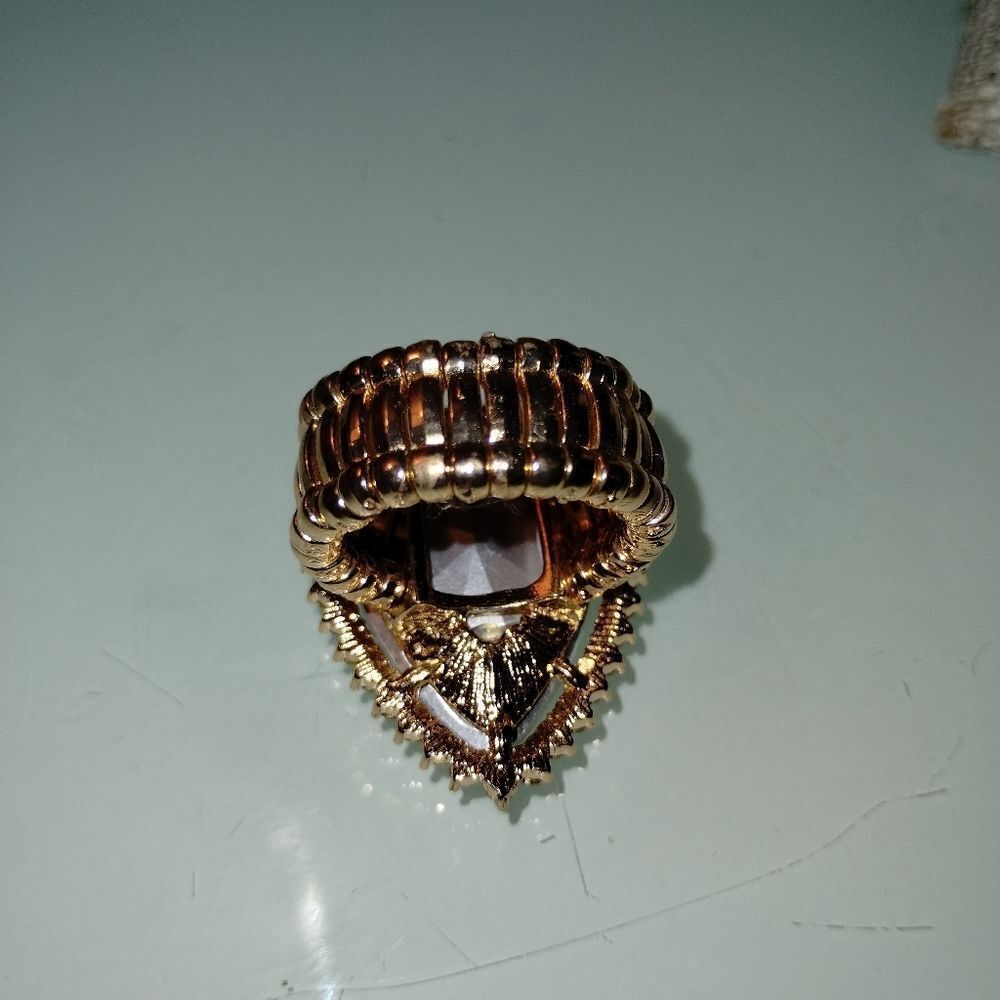 Crystal Pave Trim Teardrop Gold tone Stretch Ring - Picture 7 of 11
